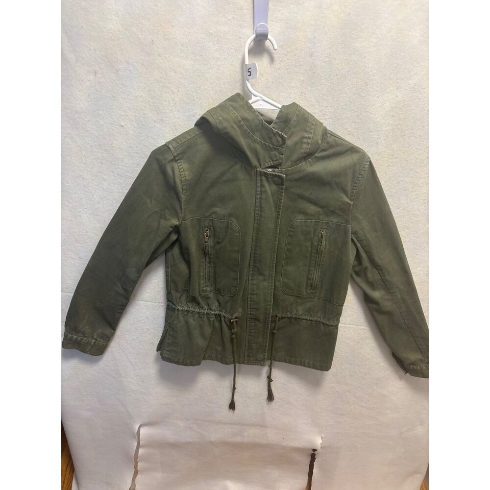 Forever 21 Olive Green Hooded Jacket With Drawstring & Pockets - Size S